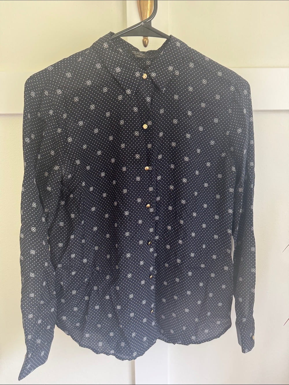 Ann Taylor petite silk Navy Patterned Button-Up Shirt